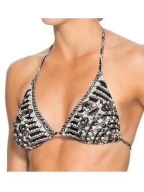 Athleta Martina Geometric Print String Triangle Bikini Top XS Black White Tan